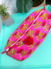 Quilted Makeup Bag | Cosmetic Toiletry Bag | Hot Pink Floral-Blue Hand Home