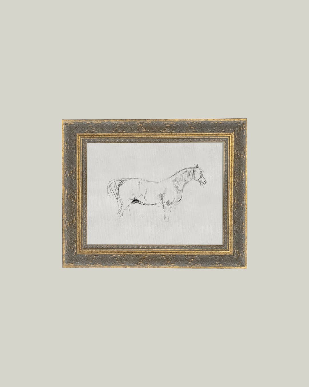 Horse Sketch Framed Antique Art-Blue Hand Home