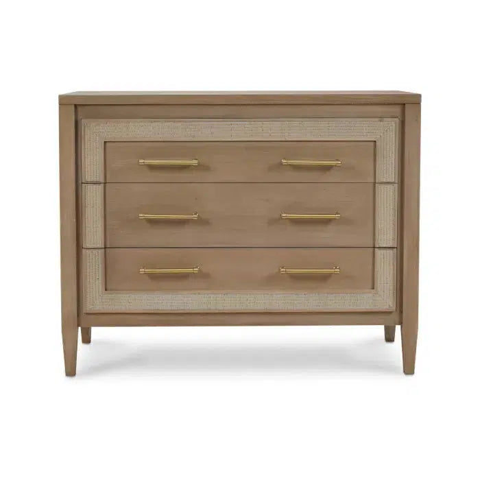 Belgravia 3 Drawer Dresser in Sandbar w/ White Inset Rattan-Blue Hand Home