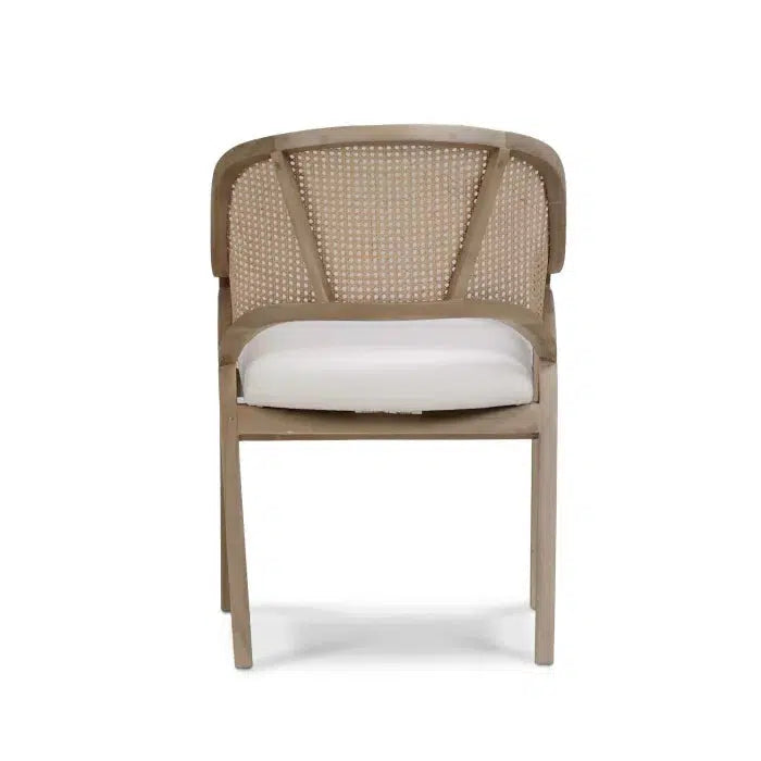 Mayfair Chair in Sandbar w/ Arctic White Performance Fabric & Rattan Natural on Back-Blue Hand Home