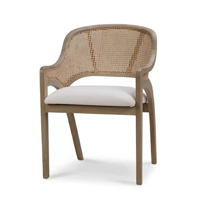 Mayfair Chair in Sandbar w/ Arctic White Performance Fabric & Rattan Natural on Back-Blue Hand Home