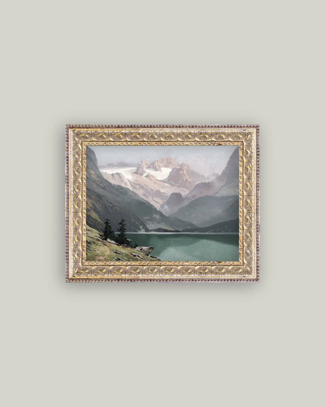 Mountain Lake View Framed Antique Art-Blue Hand Home