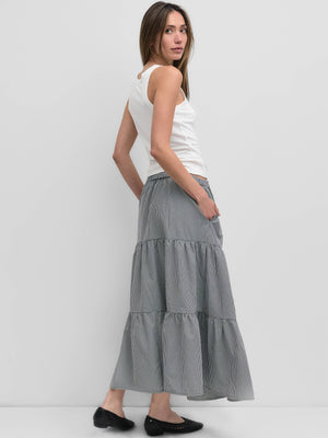 The Emilie Skirt | Tiered Gingham Midi Skirt-Blue Hand Home