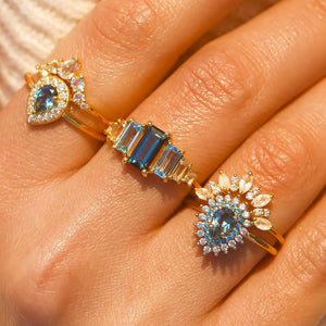 Rainbow Moonstone & Diamond Sunrise Arc Ring-Blue Hand Home