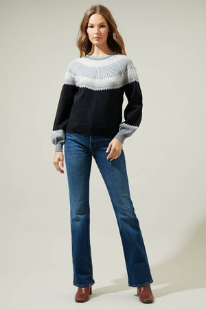 Lacey Way Round Neck Fair-Isle Sweater-Blue Hand Home