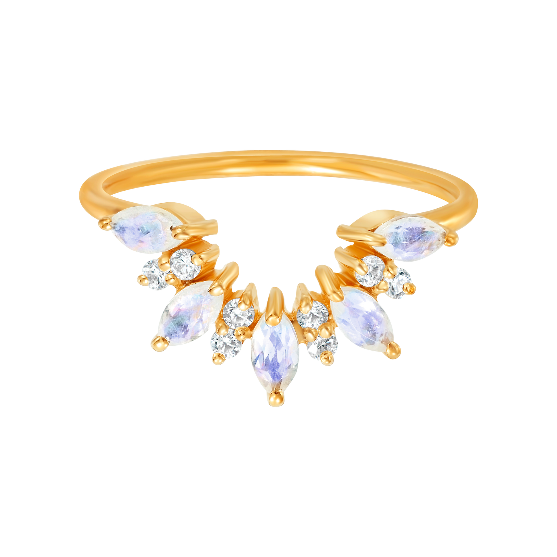 Rainbow Moonstone & Diamond Sunrise Arc Ring-Blue Hand Home