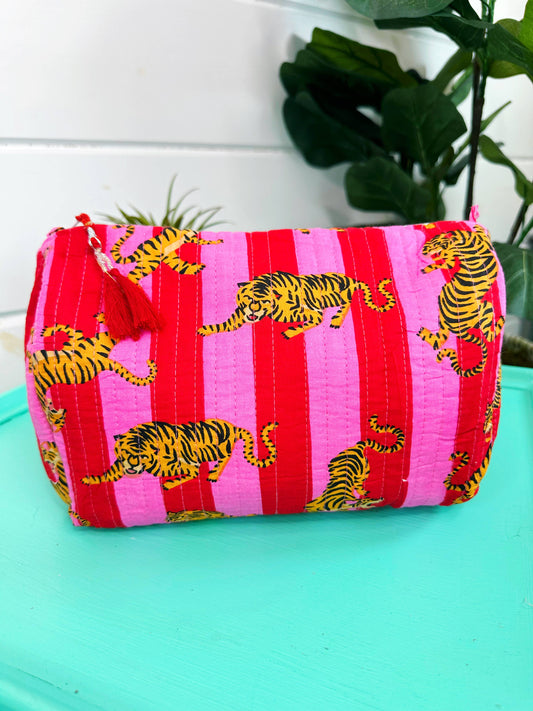 Quilted Tiger Print Cosmetics Bag | Cosmetics Makeup Bags-Blue Hand Home