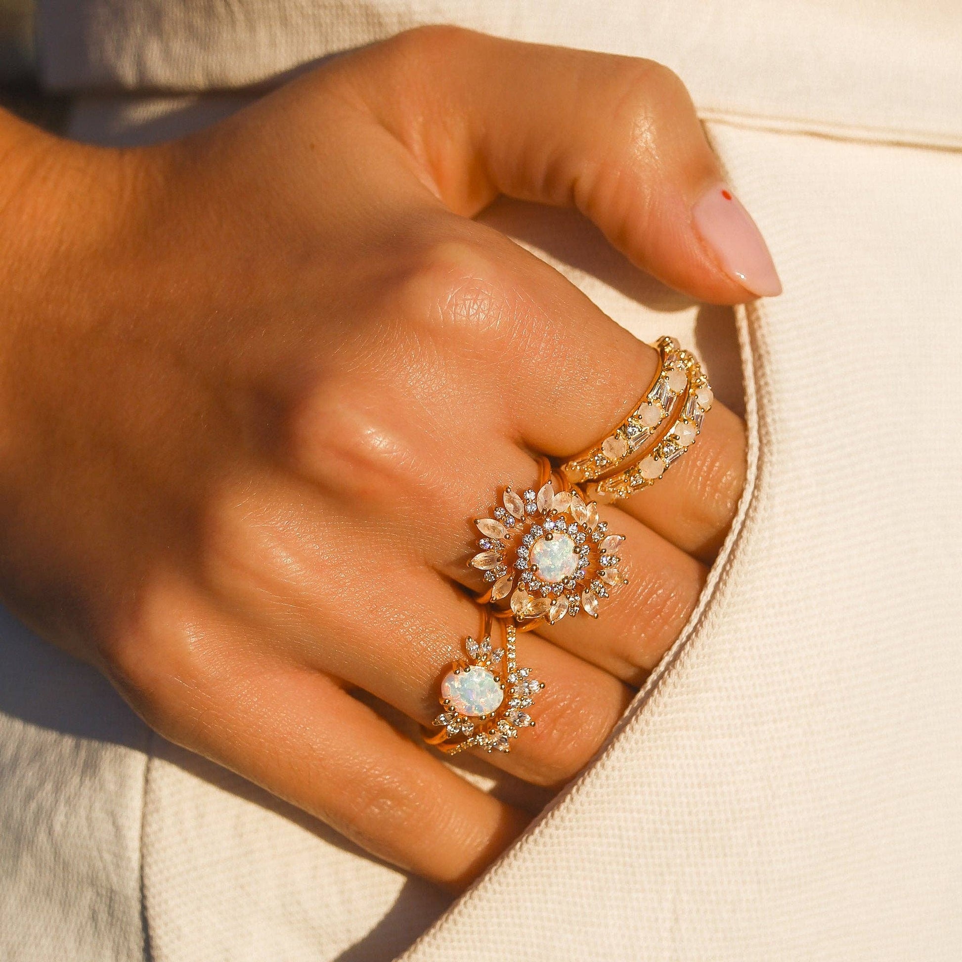 Opal & Diamond Sunflower Queen Ring-Blue Hand Home