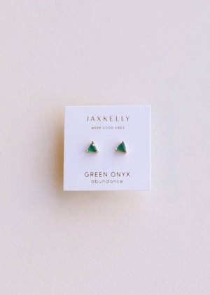 Mini Energy Gem - Green Onyx - Gold Earrings-Blue Hand Home