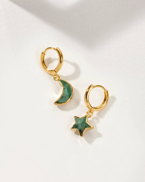 Sky Gazing Mismatched Hoop Earrings- Emerald-Blue Hand Home