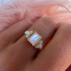 Rainbow Moonstone and Opal Empress Ring-Blue Hand Home