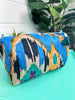 Quilted Makeup Bags | Travel Cosmetic Toiletry Bag | Ikat-Blue Hand Home