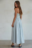 L6998 | Striped Tube Neck Strapless Flare Maxi Dress-Blue Hand Home