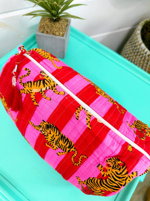 Quilted Tiger Print Cosmetics Bag | Cosmetics Makeup Bags-Blue Hand Home