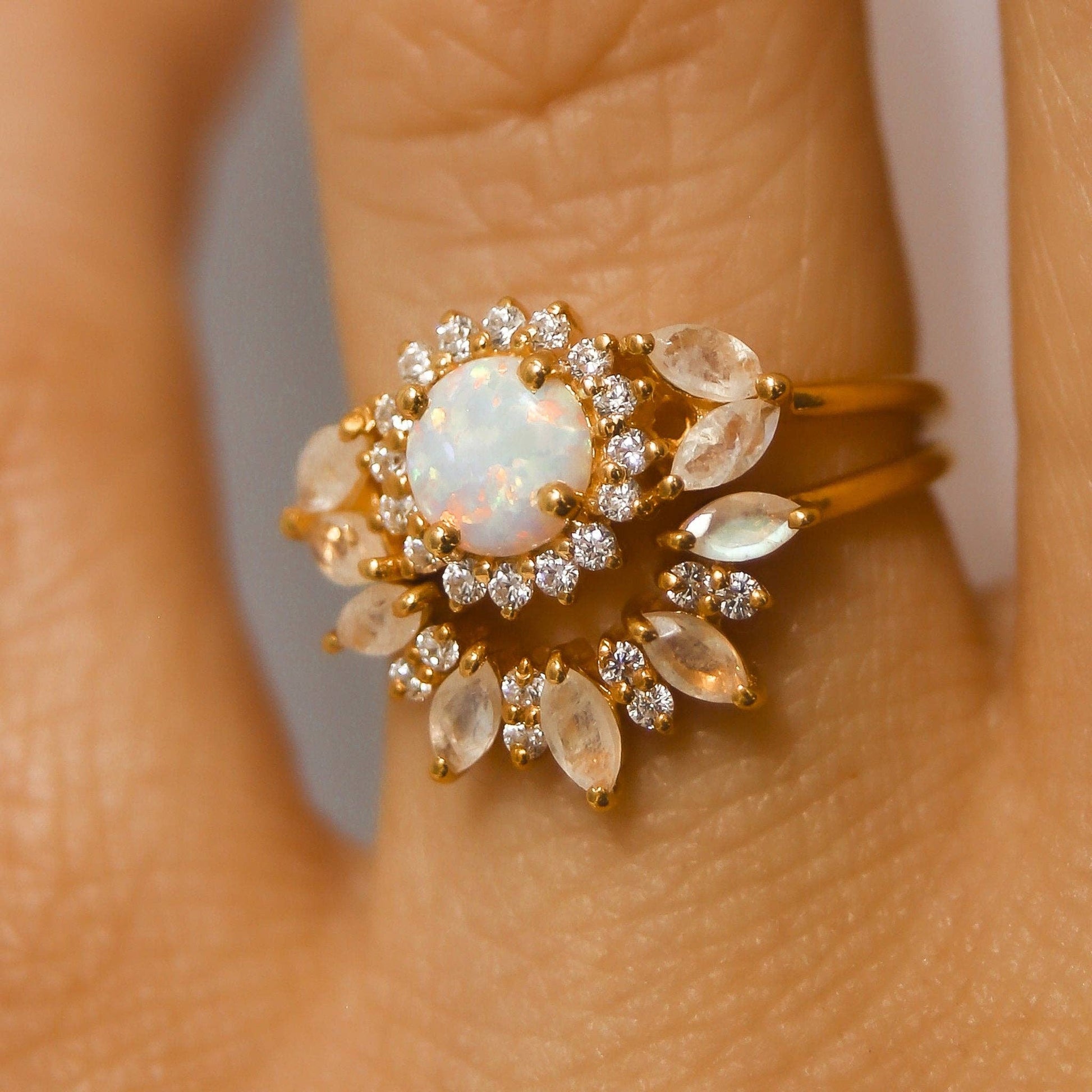 Opal & Diamond Sunflower Queen Ring-Blue Hand Home