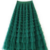 Solid Color High-Waisted Tulle Puffy Midi Skirt-Blue Hand Home