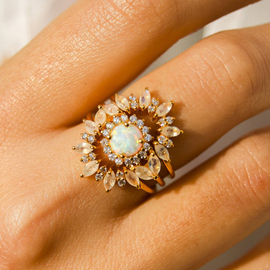 Opal & Diamond Sunflower Queen Ring-Blue Hand Home