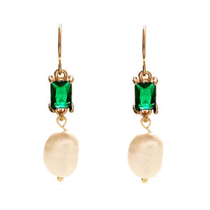 Emerald and Pearls Drop Earrings-Blue Hand Home