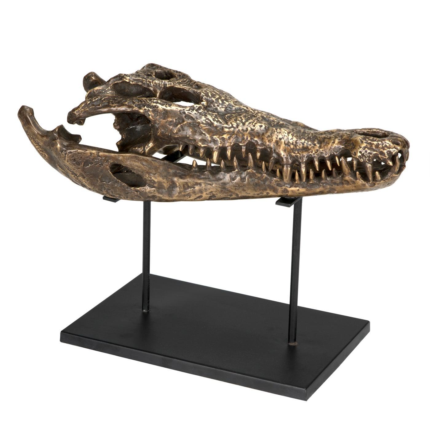 Brass Alligator On Stand, Large-Noir Furniture-Blue Hand Home