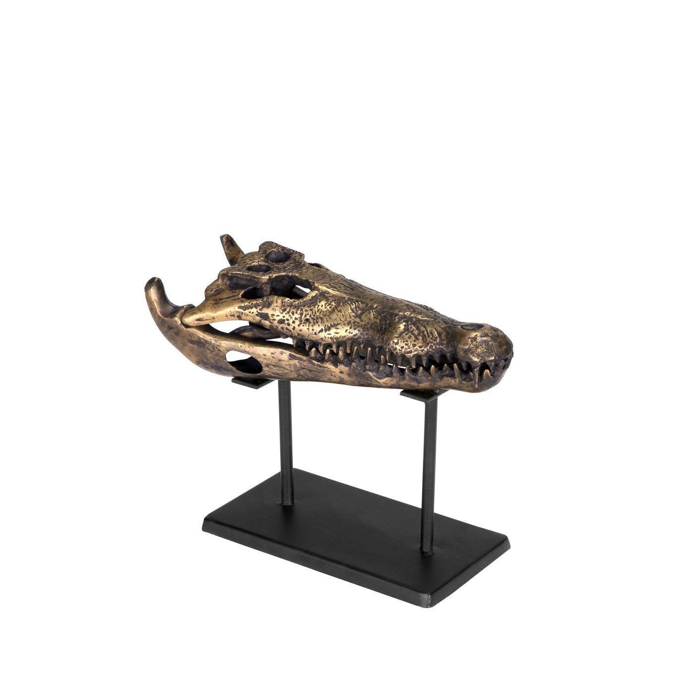 Brass Alligator On Stand, Small-Noir Furniture-Blue Hand Home