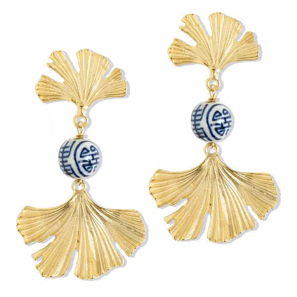 Blue & White Ginkgo Earrings-Blue Hand Home