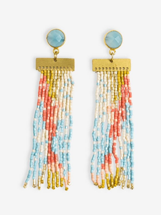 Lilah Semi-Precious Stone Post With Organic Shapes Beaded Fringe Earrings Amalfi