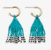 Leta Mini Gold Hoop Confetti Top And Stripe Short Fringe Earrings Turquoise-Blue Hand Home