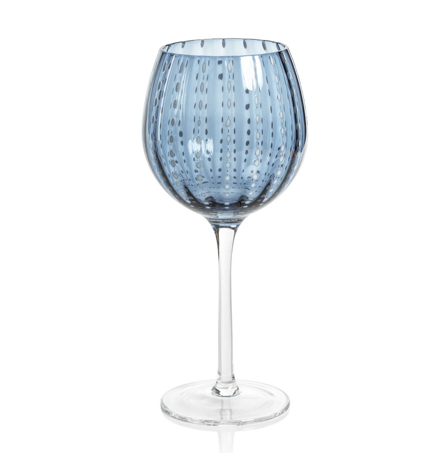 Portofino White Dot Glassware - Navy Blue - Wine Glass-Blue Hand Home