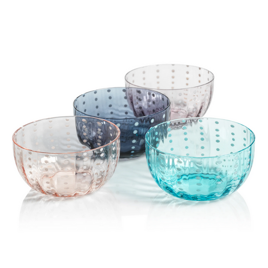 Portofino White Dot Glassware - Aqua Blue - Condiment Bowl