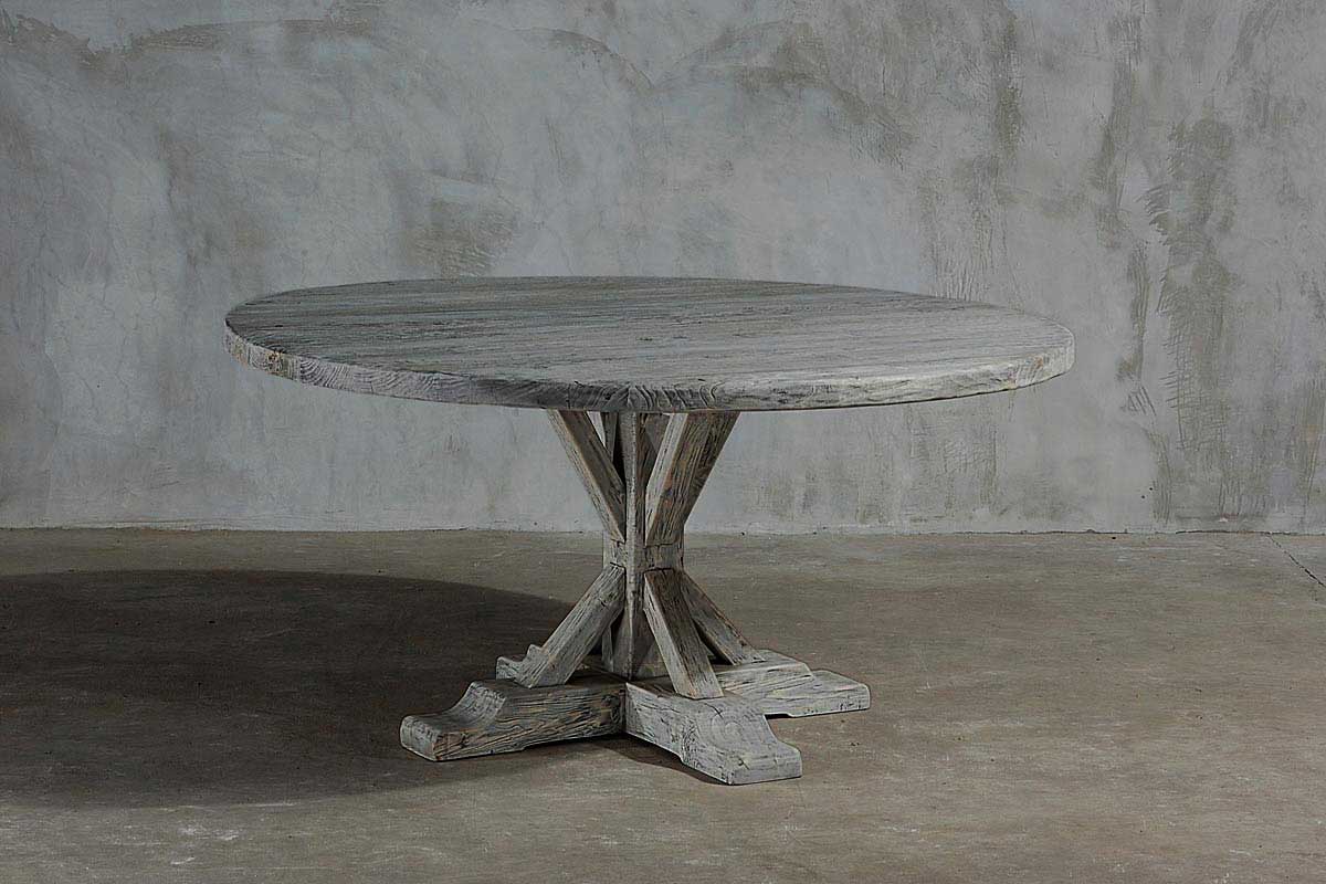 Reclaimed Elm Round Dining Table - Rail Base-Blue Hand Home