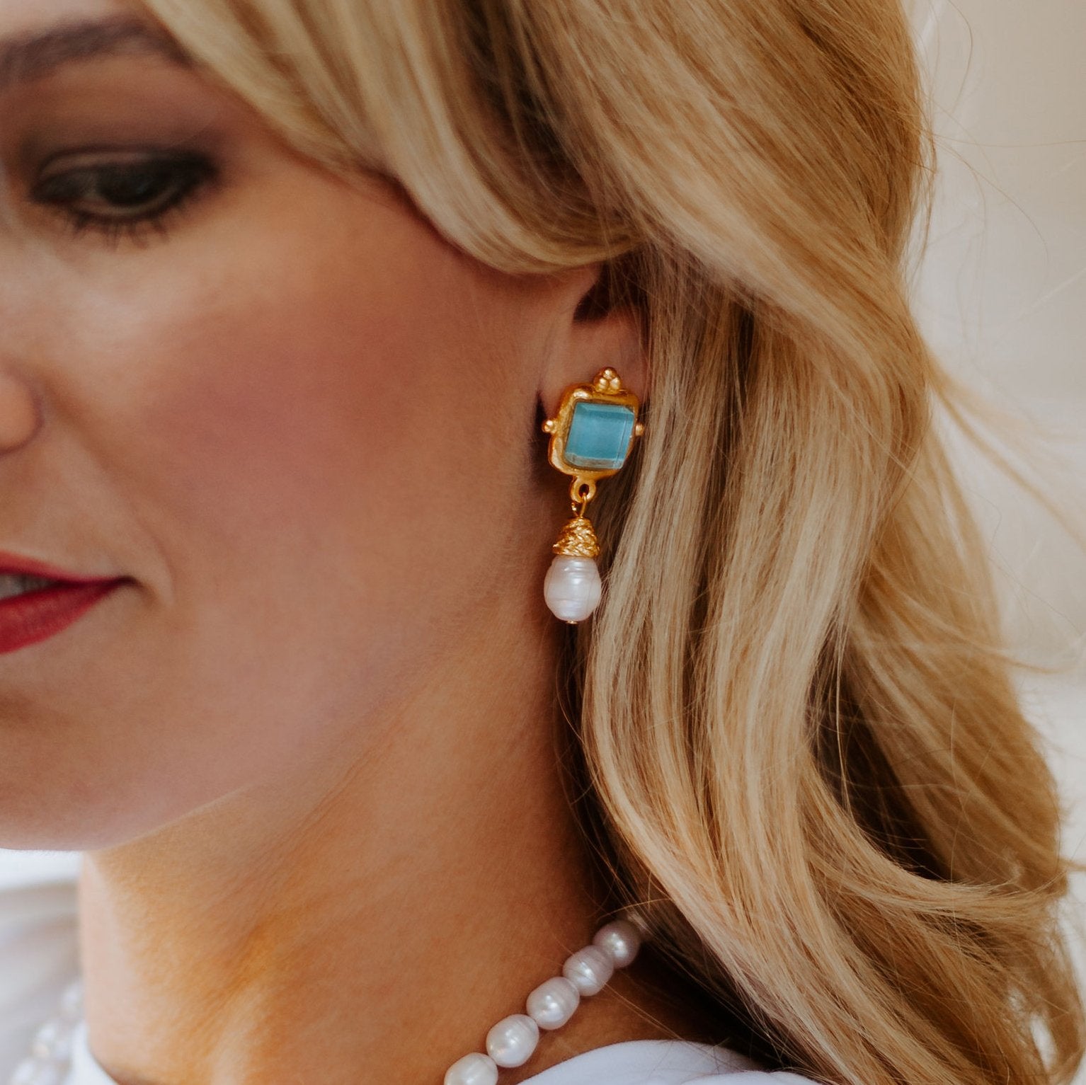 Charlotte Pearl Drop Earrings-Blue Hand Home