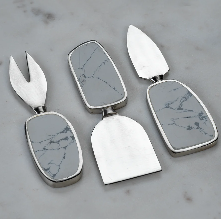 Amalfi Set of 3 Cheese Tools - White with Nickel-Blue Hand Home