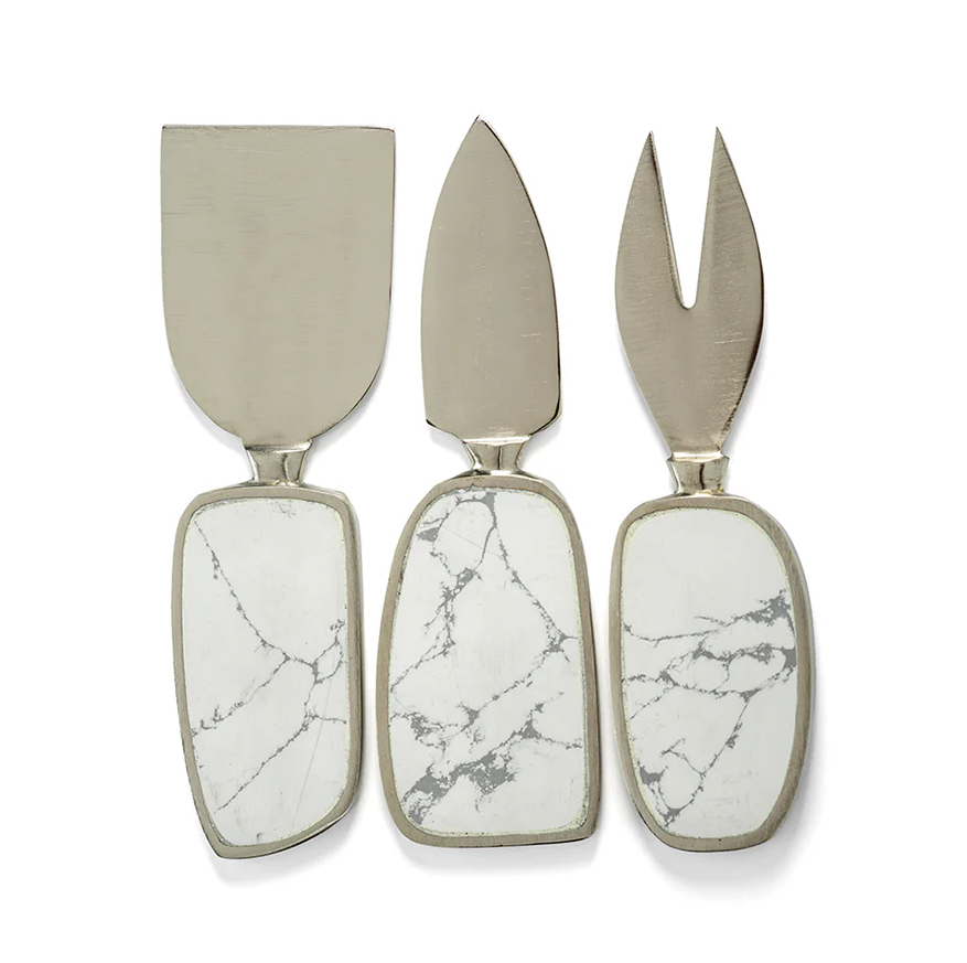 Amalfi Set of 3 Cheese Tools - White with Nickel-Blue Hand Home