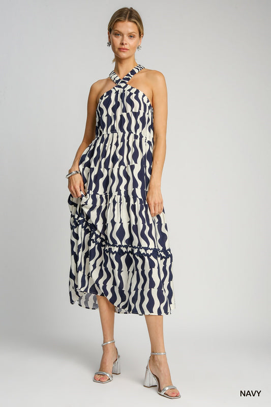 Two Tone Sleeveless Maxi Dress-Blue Hand Home