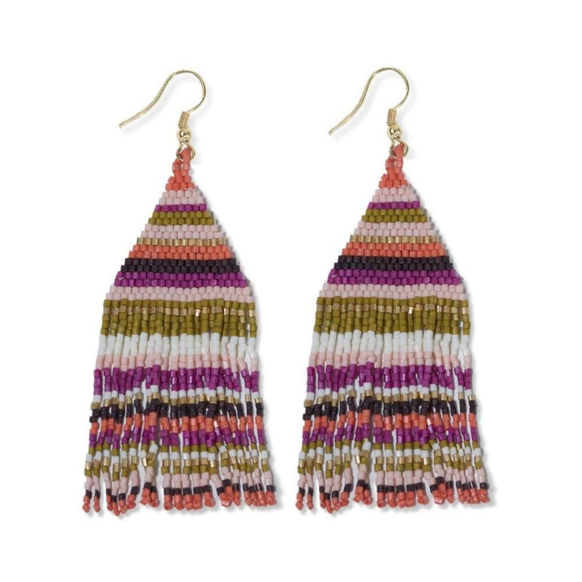 Lexie Horizontal Stripe Beaded Fringe Earrings Jaipur-Blue Hand Home