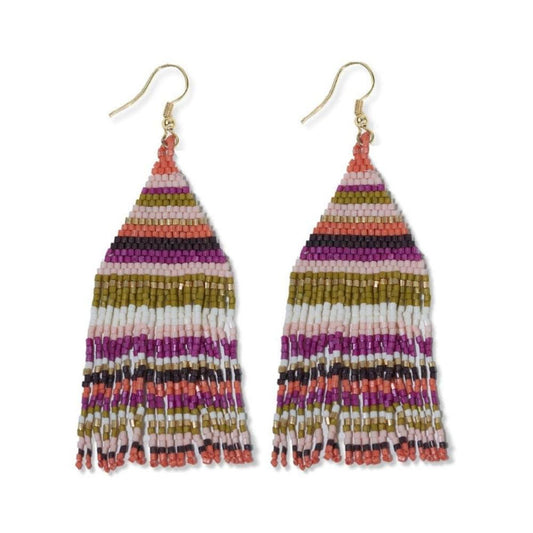 Lexie Horizontal Stripe Beaded Fringe Earrings Jaipur-Blue Hand Home