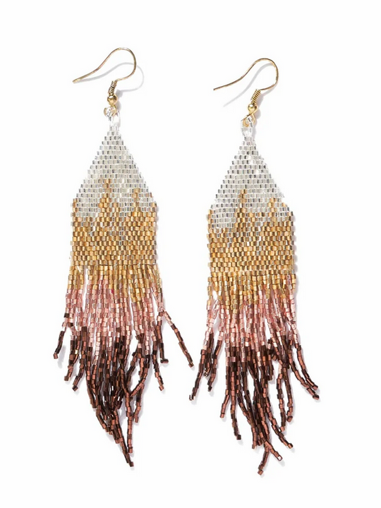 Claire Ombre Beaded Fringe Earrings Mixed Metallic