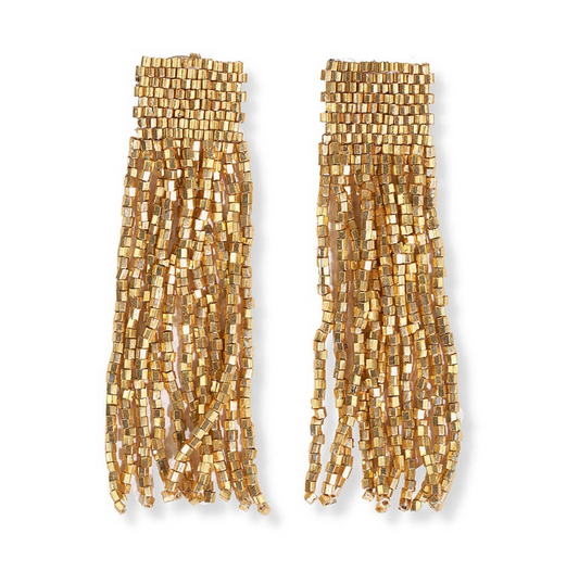 Marilyn Solid Beaded Fringe Earring-Blue Hand Home