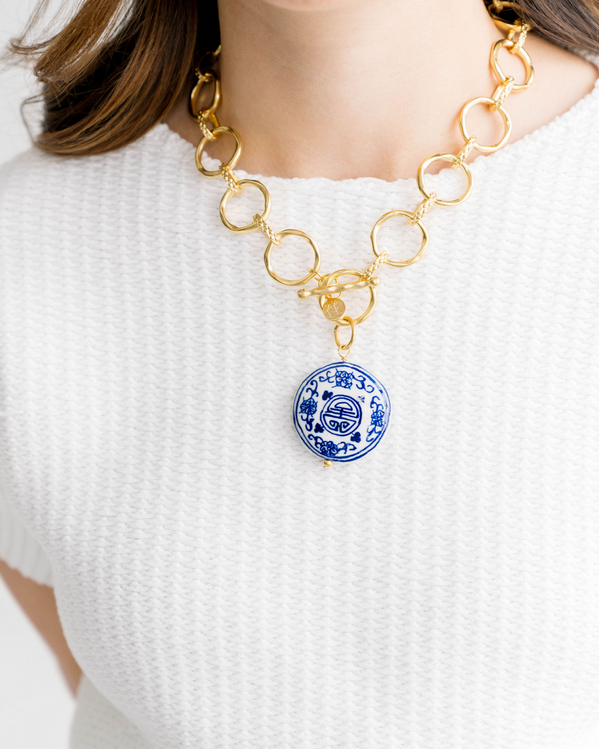 Blue & White Sage Toggle Necklace-Blue Hand Home