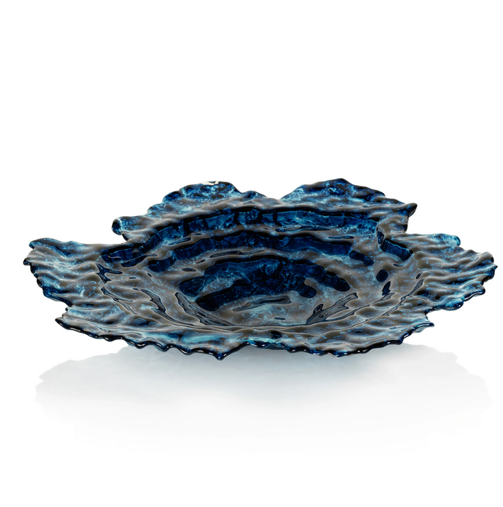 Oyster Rock Blue Marble Glass Plate-Blue Hand Home