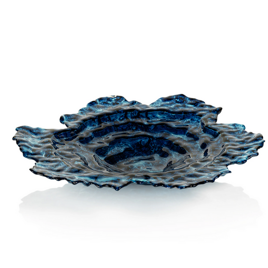 Oyster Rock Blue Marble Glass Plate