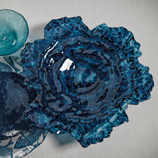 Oyster Rock Blue Marble Glass Plate