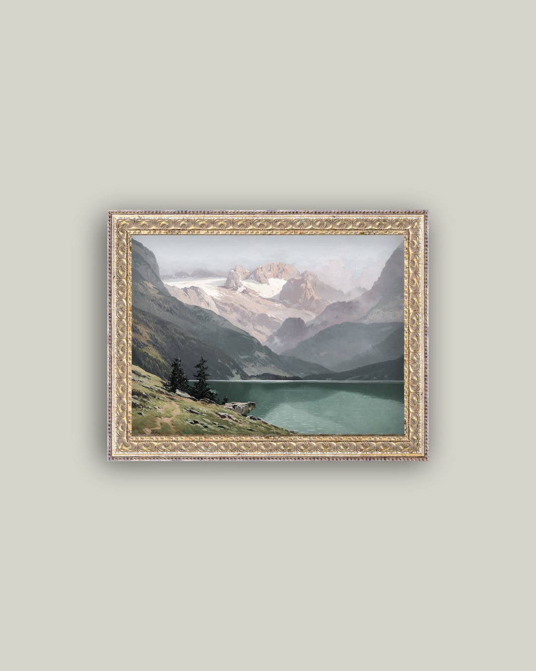 Mountain Lake View Framed Antique Art-Blue Hand Home