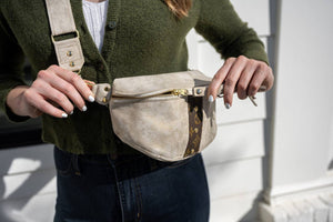 Britt Belt Bag In Stone Leather | Upcycled LV-Blue Hand Home