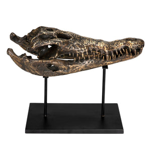 Brass Alligator On Stand, Large-Noir Furniture-Blue Hand Home