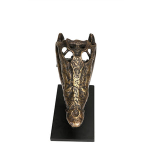 Brass Alligator On Stand, Medium-Noir Furniture-Blue Hand Home