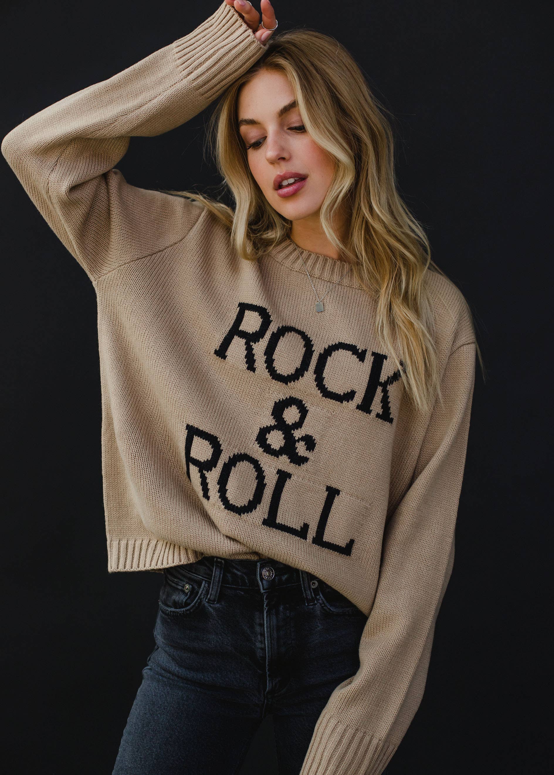 Tan & Black Rock & Roll Sweater-Blue Hand Home