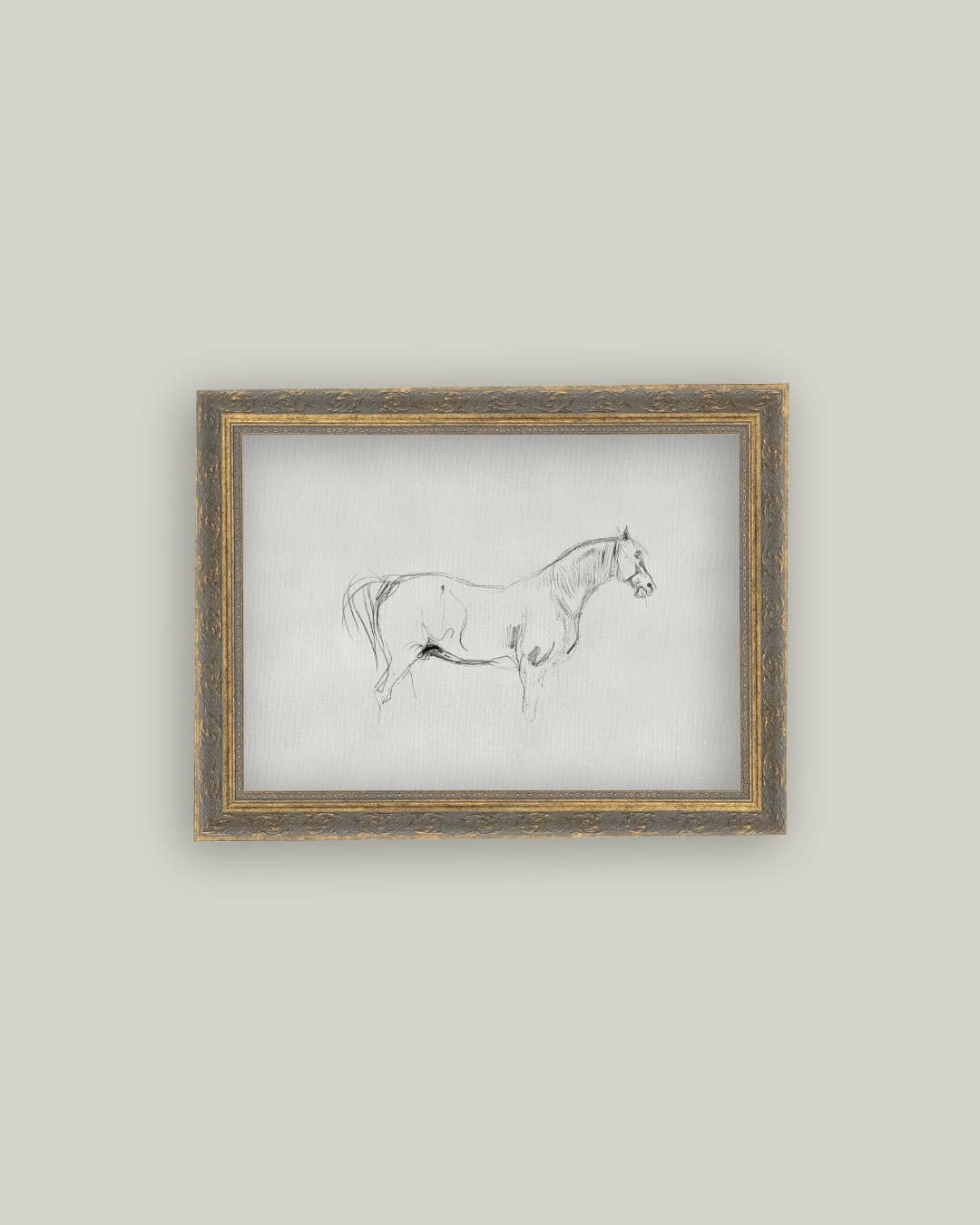 Horse Sketch Framed Antique Art-Blue Hand Home