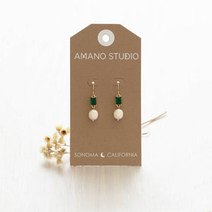 Emerald and Pearls Drop Earrings-Blue Hand Home