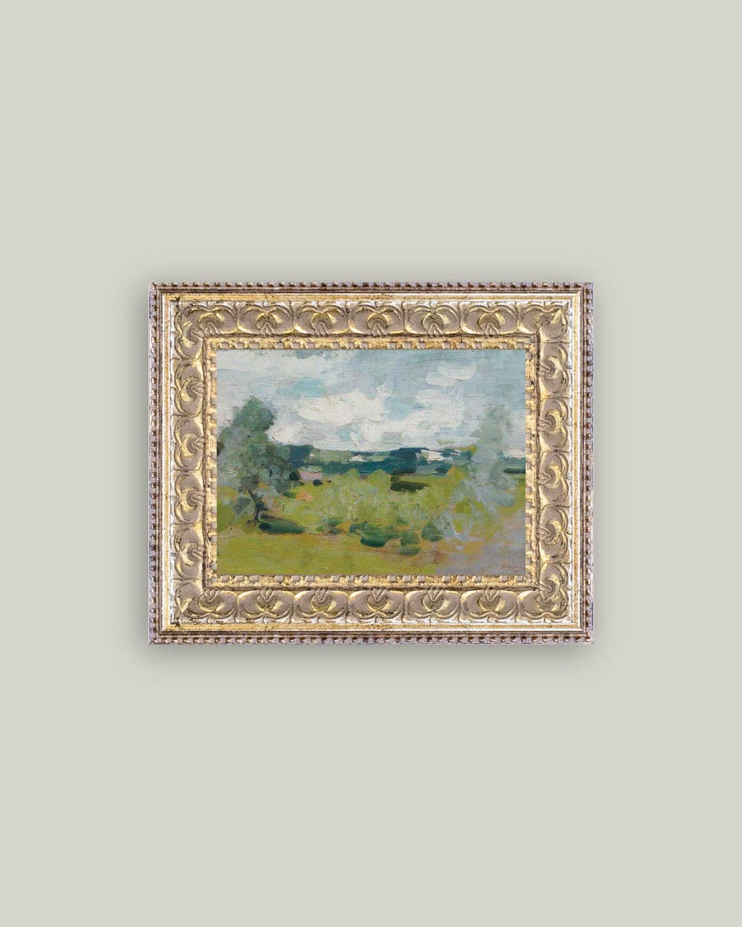 Abstract Landscape Framed Antique Art-Blue Hand Home